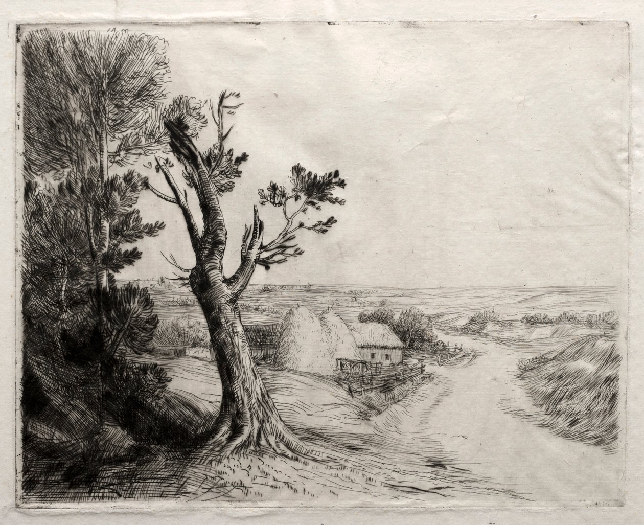 Táj szalmakazalokkal. alkotó: Alphonse Legros