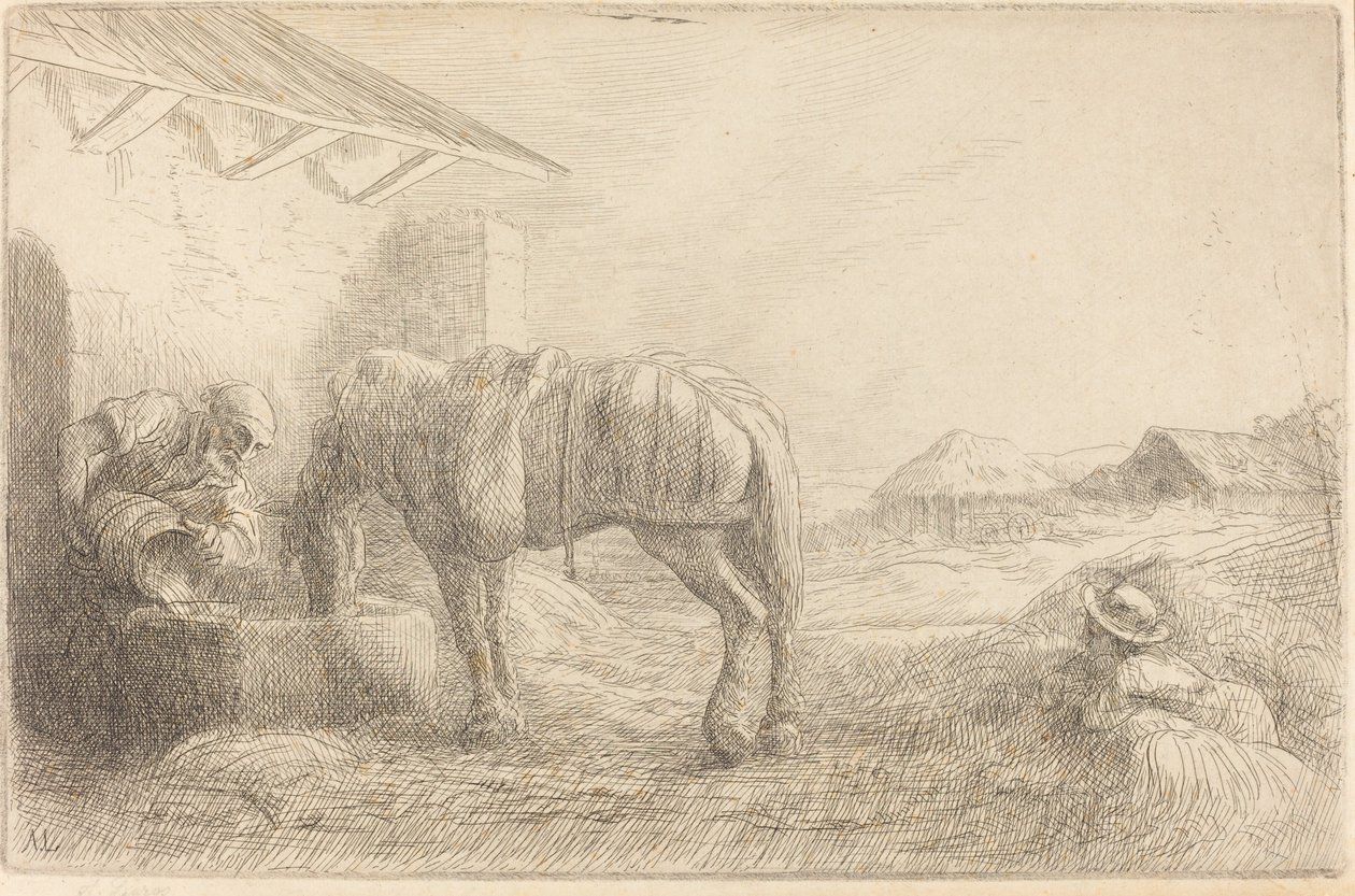 Férfi itatás egy lovat alkotó: Alphonse Legros