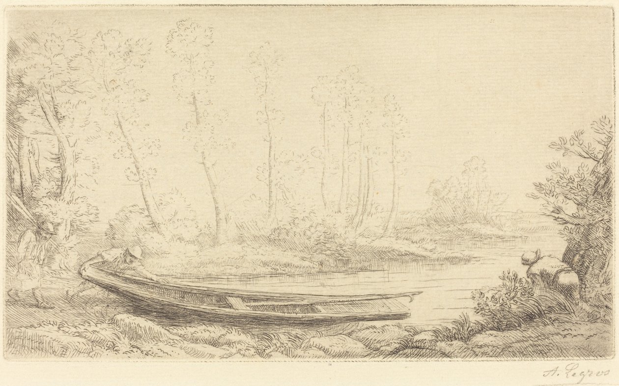 Férfi ponttal, jobb oldali figura (Pecheurs des truites) alkotó: Alphonse Legros