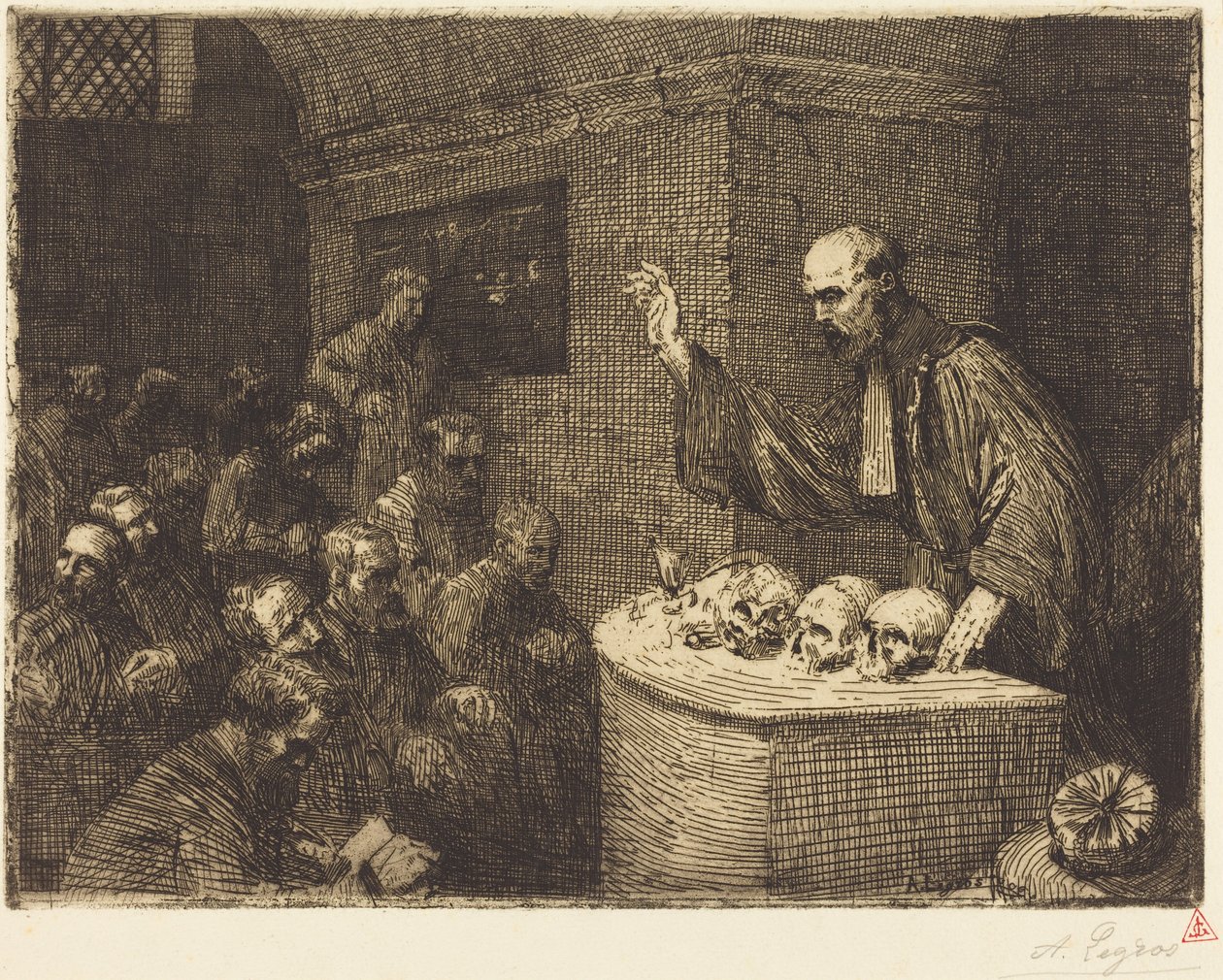 Frenológiai kurzus, 2. táblakép (Le cours de phrenologie) alkotó: Alphonse Legros