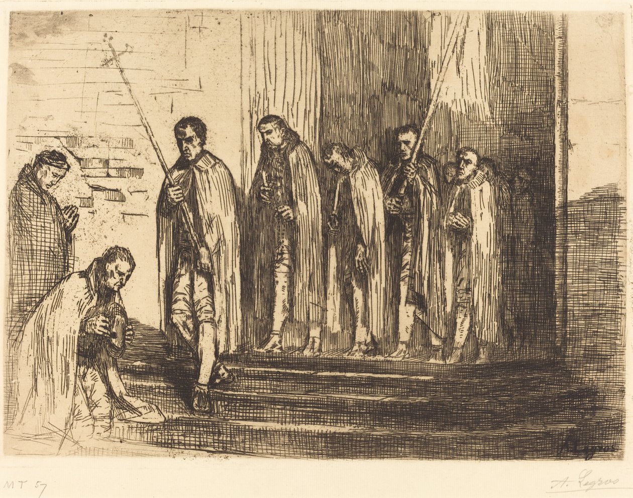 Templom elhagyása körmenet La sortie de la procession. alkotó: Alphonse Legros