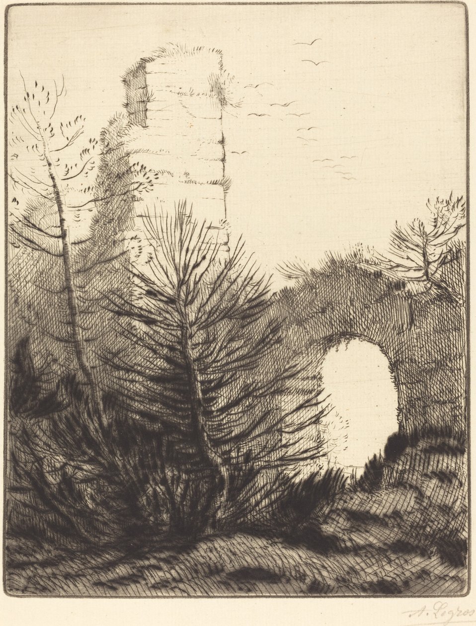 Egy kolostor romjai Les ruines du monastere. alkotó: Alphonse Legros