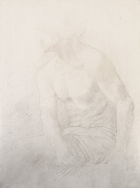 Ülő férfi akt (barna kréta papíron) alkotó: Alphonse Legros