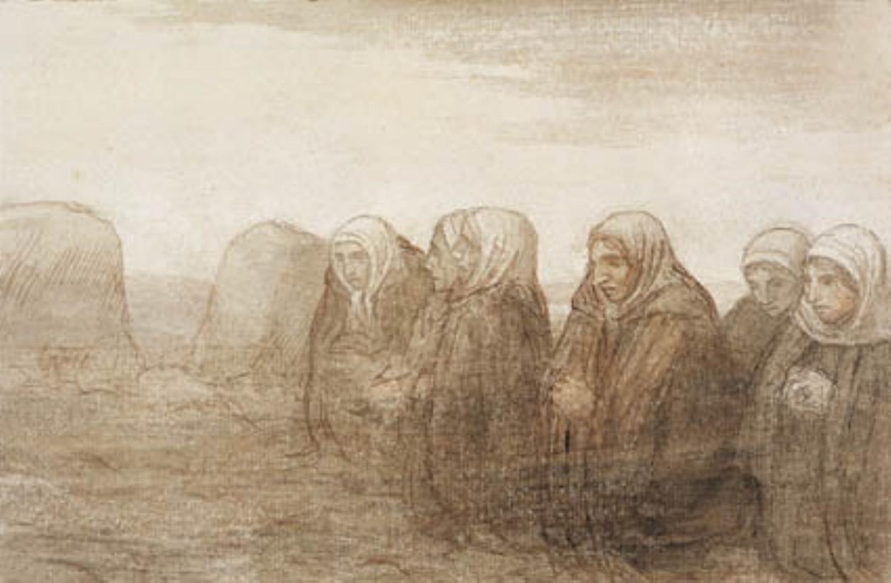 Hat parasztfeleség imádkozik egy őszi mezőn alkotó: Alphonse Legros