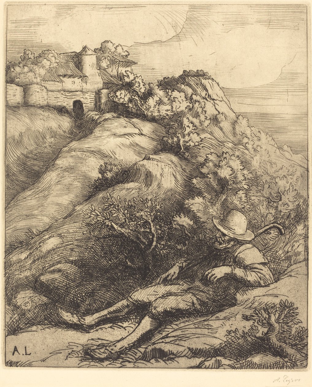 Alvó juhászkutya (Le repos du berger) alkotó: Alphonse Legros