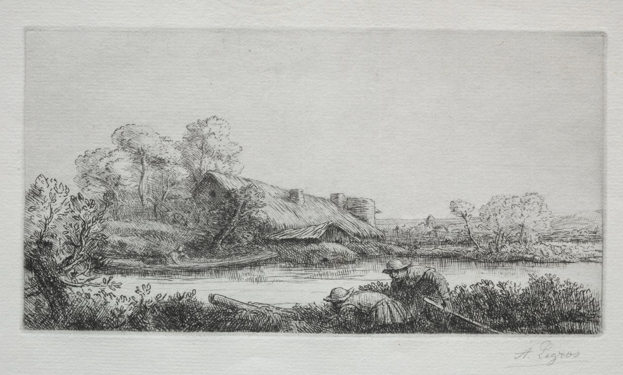 Farm a La Ferme Sur La Rivière folyón: Esti hatás. alkotó: Alphonse Legros