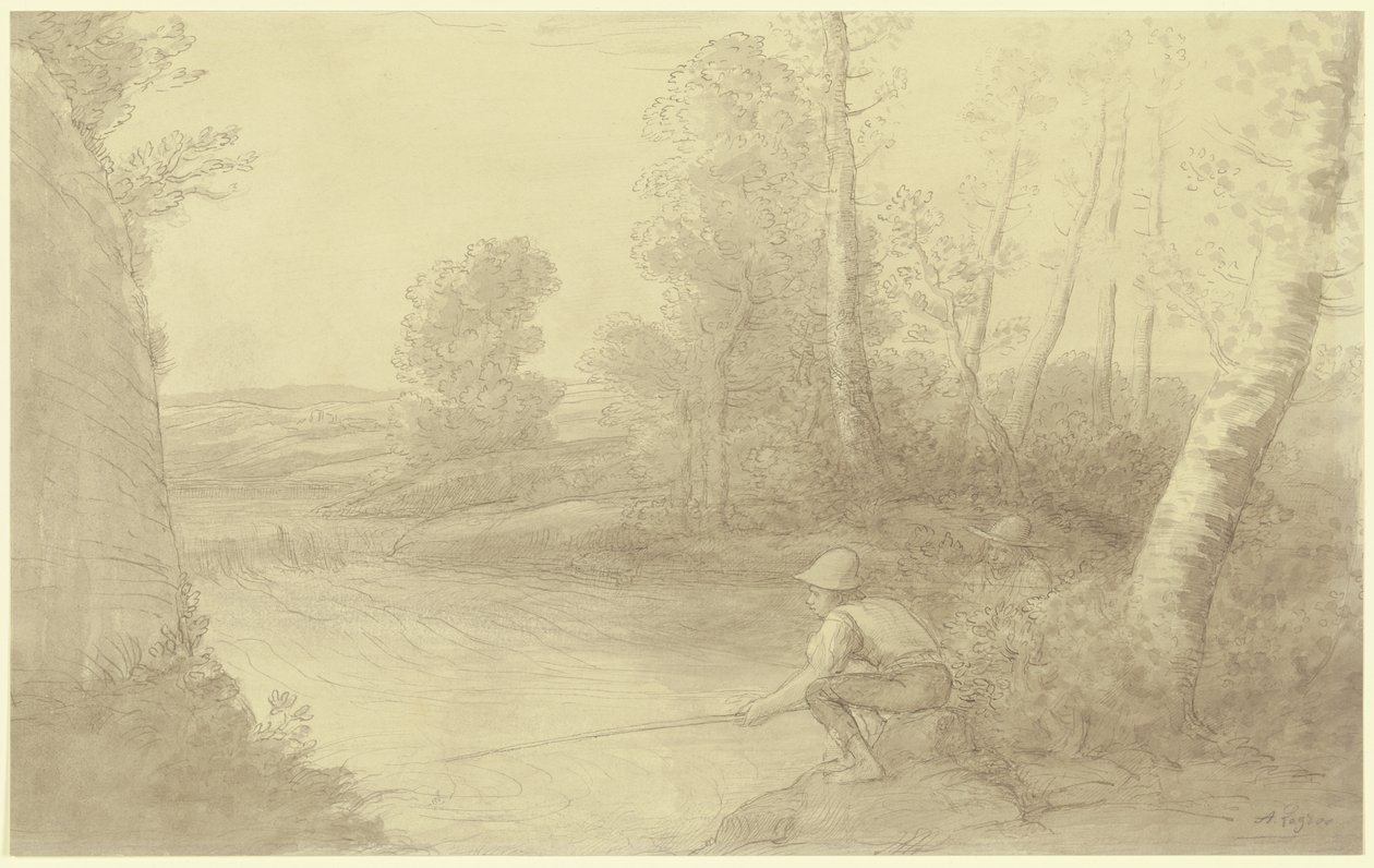 A folyónál horgászó halászok alkotó: Alphonse Legros