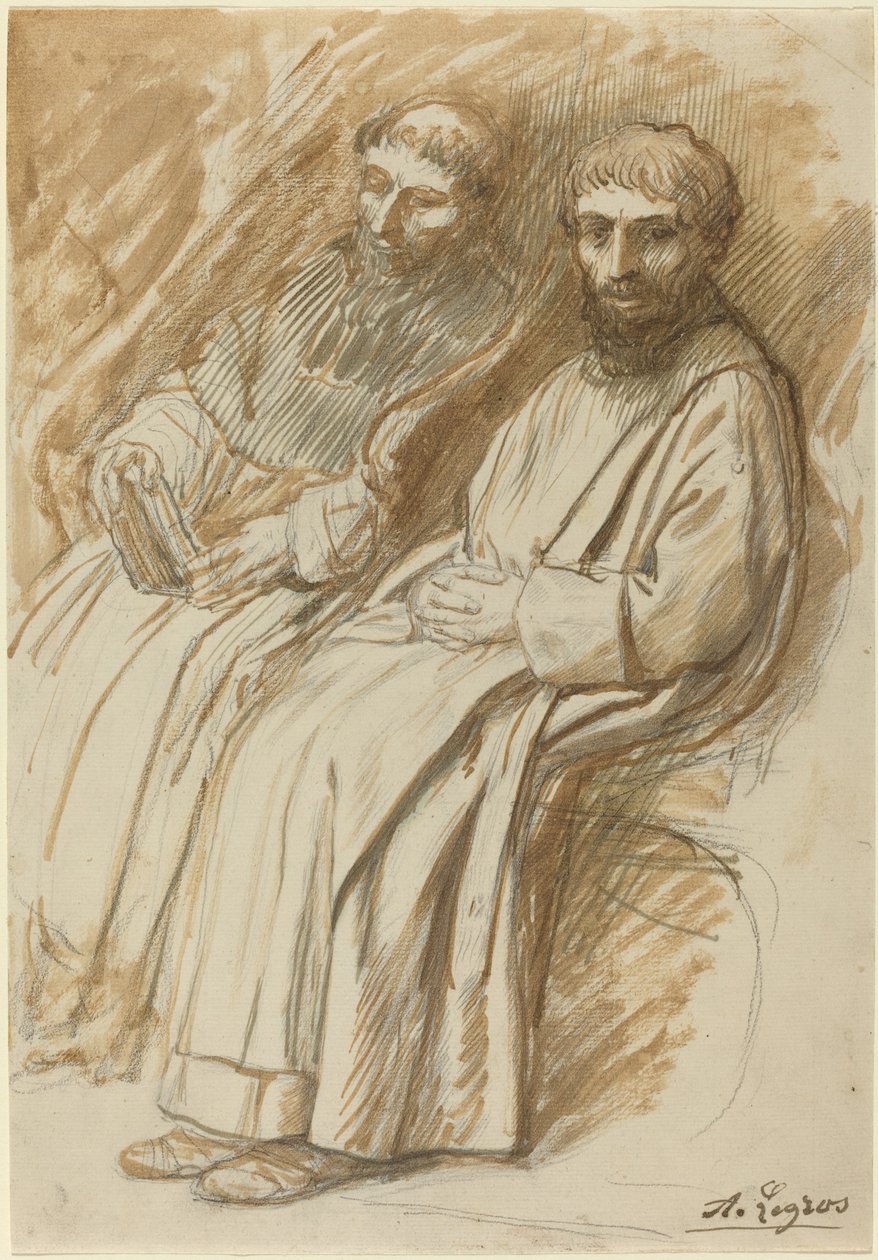 Két szerzetes ül egy templomban alkotó: Alphonse Legros