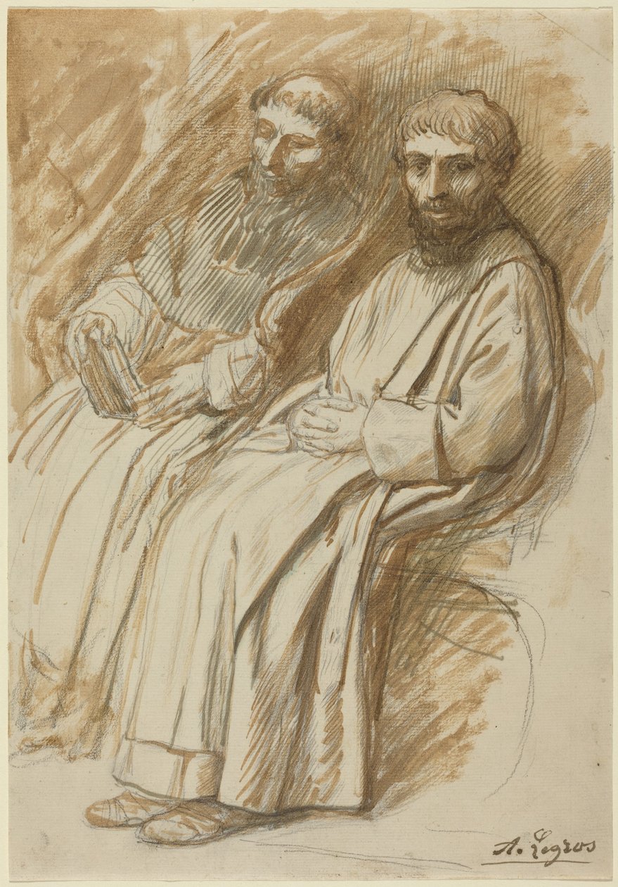 Két szerzetes ül egy templomban alkotó: Alphonse Legros