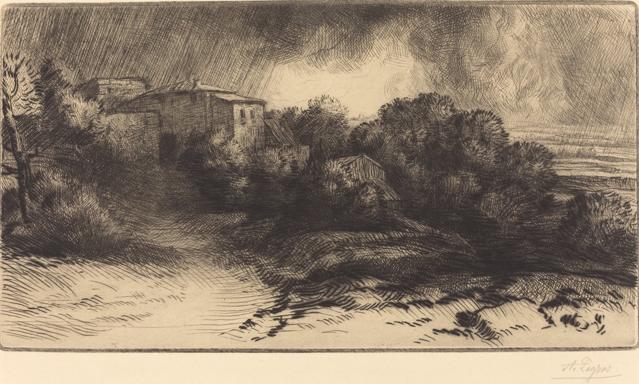 Kilátás a viharban látott farmra alkotó: Alphonse Legros