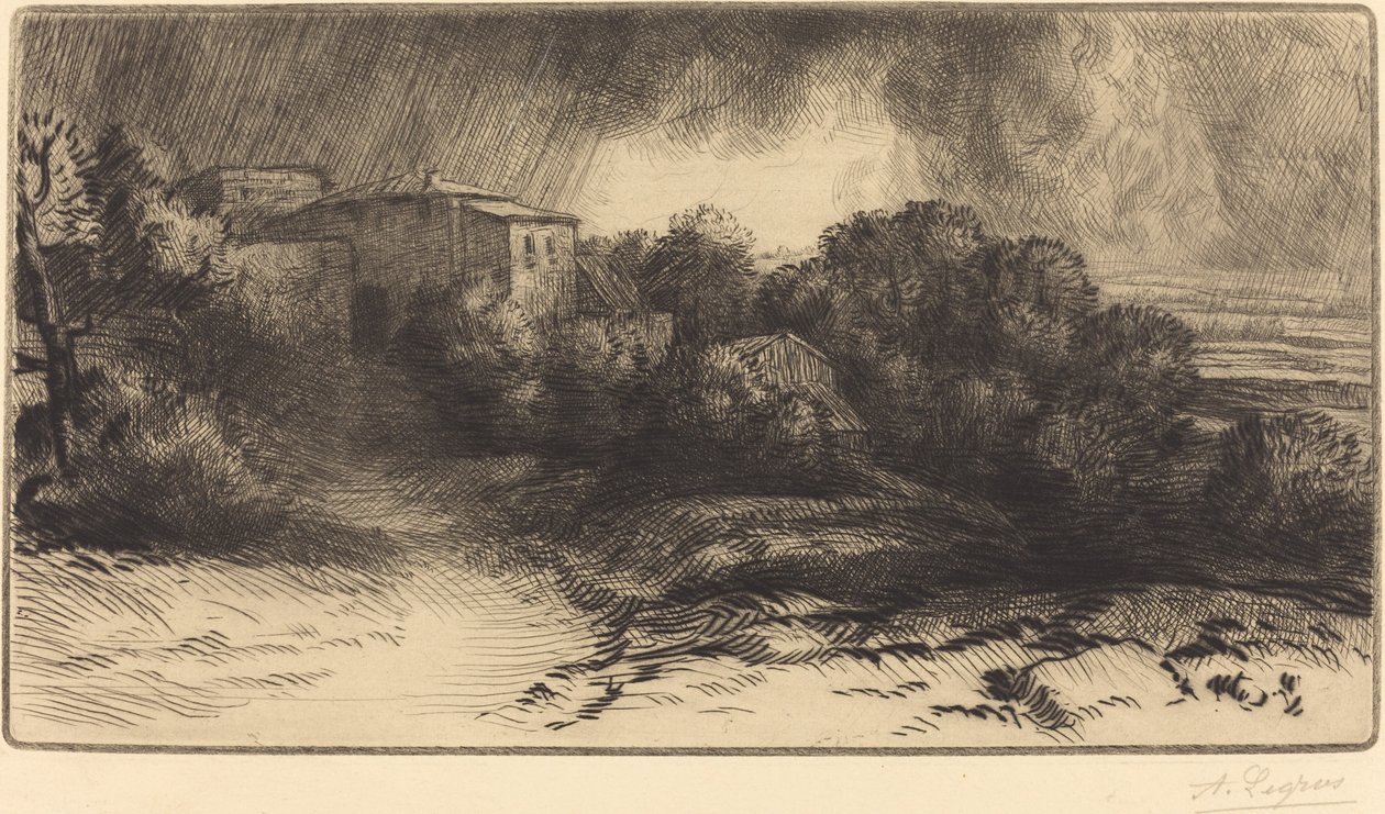 Kilátás a viharban látott farmra alkotó: Alphonse Legros