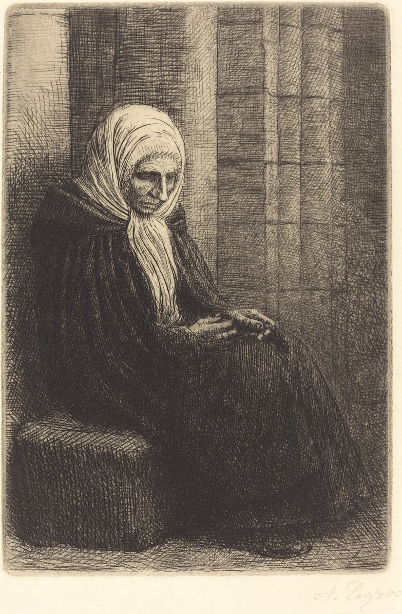 Nő ül a falnak, a gyermek fejével az ölében alkotó: Alphonse Legros