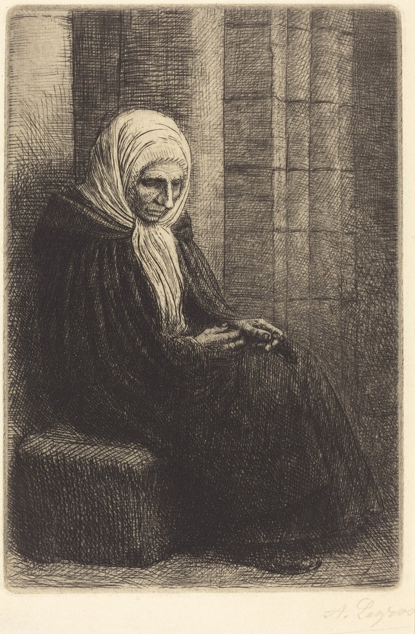 A falnak támaszkodva ülő nő, akinek ölében a fejét pihentető gyermek (Femme assis, muraille au fond, enfant la tête dans son giron) alkotó: Alphonse Legros