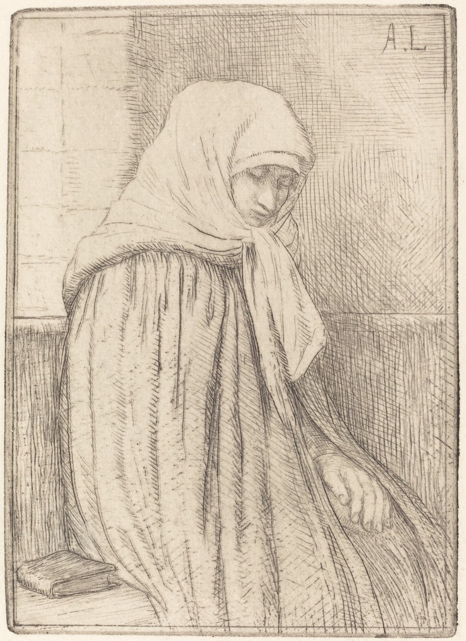 Fiatal paraszt ül egy templomban alkotó: Alphonse Legros