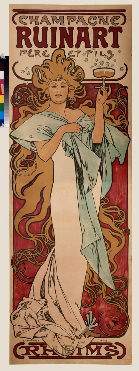 Ruinart pezsgő reklámplakátja. Alfons Maria Mucha plakátja (Alphonse Marie Mucha alkotó: Alphonse Marie Mucha