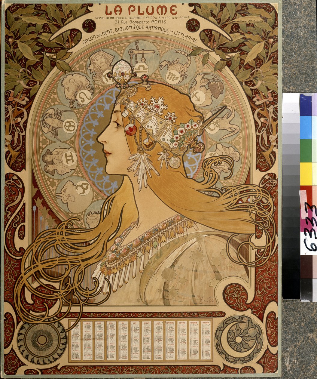 ""La Plume"" naptár, kéthavonta megjelenő, illusztrált magazin a Salon des Cent-től. Művészeti és irodalmi könyvtár. Alfons Maria Mucha alkotása (Alphonse Marie Mucha alkotó: Alphonse Marie Mucha