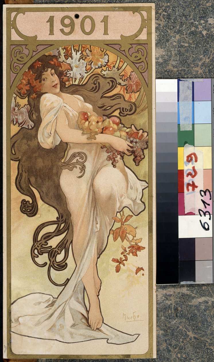 Az 1901-es év naptára. Alfons Maria Mucha (Alphonse Marie Mucha) alkotása alkotó: Alphonse Marie Mucha