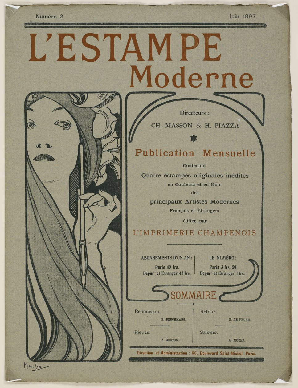 Borítólap: A L’Estampe moderne címlapja, 1897. június (színes litó) alkotó: Alphonse Mucha