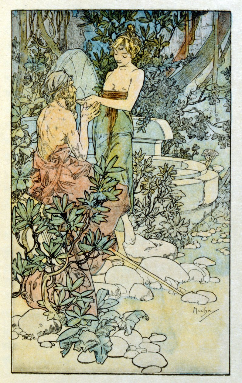 Illusztráció: Alphonse Mucha a francia író, Anatole France "Clio" című művéből. 1900. Mucha (1860 – 1939). cseh szecessziós festő volt alkotó: Alphonse Mucha