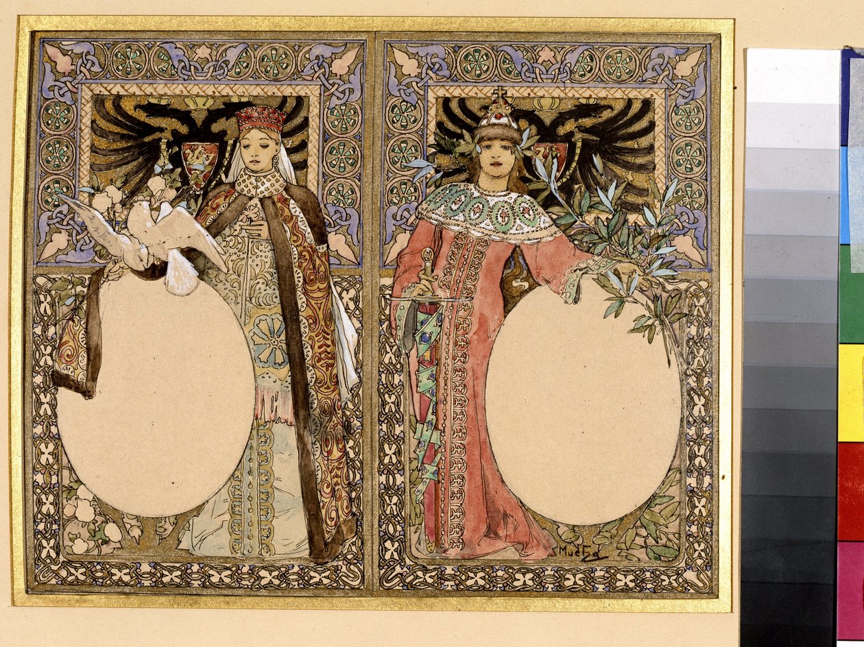 Illusztráció egy könyvről (tündérmese vagy legendák). Alfons Maria Mucha alkotása (Alphonse Marie Mucha alkotó: Alphonse Marie Mucha