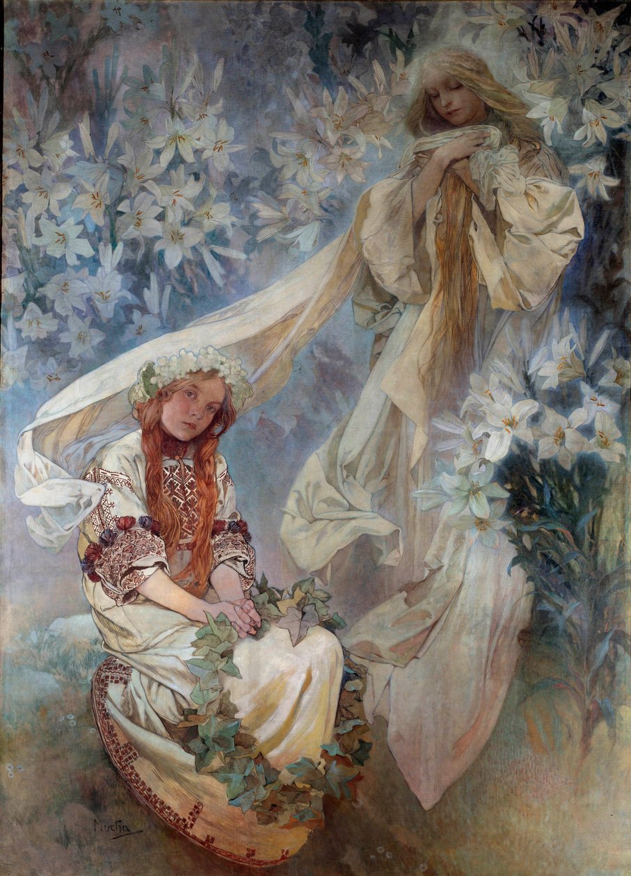 La Madonna au Lys festménye Alphonse Mucha (1860-1939) 1905-ös magángyűjtemény alkotó: Alphonse Mucha