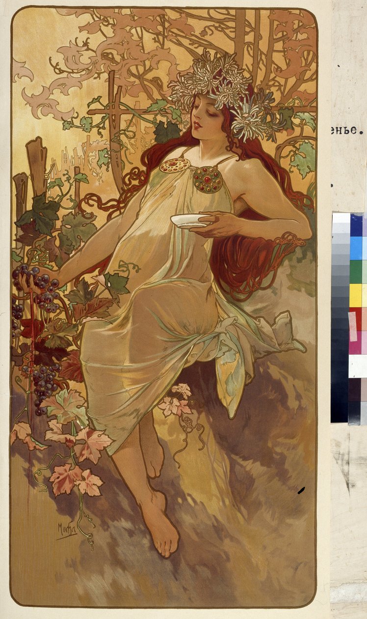 Ősz (Allegóriasorozat a négy évszakról). Alfons Maria Mucha alkotása (Alphonse Marie Mucha alkotó: Alphonse Marie Mucha