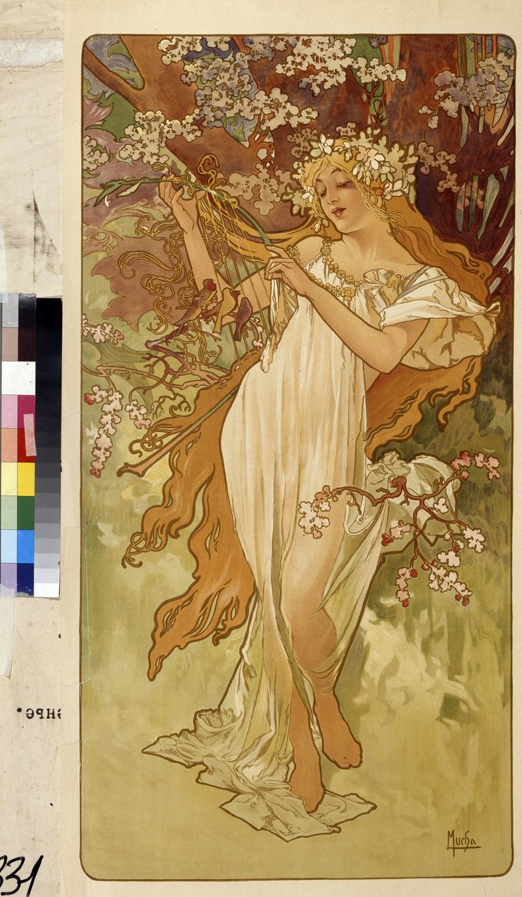Tavasz (Allegória sorozat a négy évszakról). Alfons Maria Mucha alkotása (Alphonse Marie Mucha alkotó: Alphonse Marie Mucha
