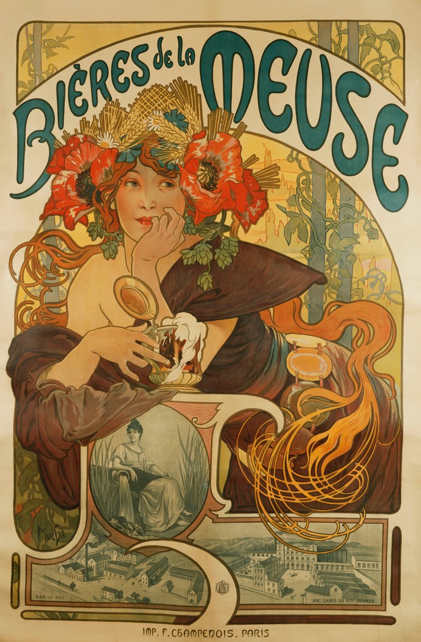 Meuse sör; La Meuse sörök, 1897 alkotó: Alphonse Mucha