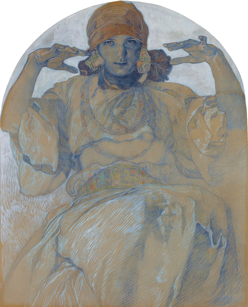 ""A művész lányának, Jaroslava Muchova portréja (1909-1986)" (A művész lányának portréja, Jaroslava) Alphons Mucha (1860-1939) festménye - 1924 körül. Mérete 51x41 cm Magángyűjtemény alkotó: Alphonse Mucha