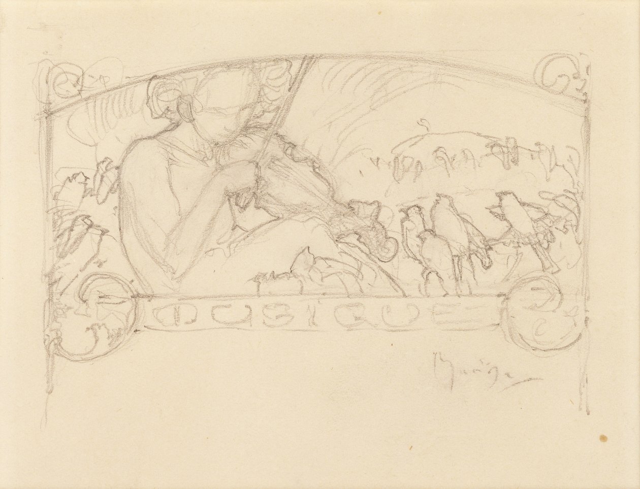 Tanulmány egy hegedűző nőről, alkotó: Alphonse Mucha