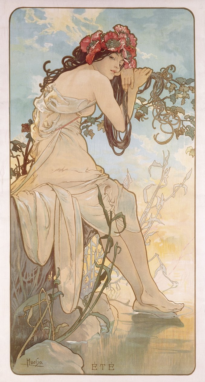 Nyári; Ete, 1896 körül alkotó: Alphonse Mucha