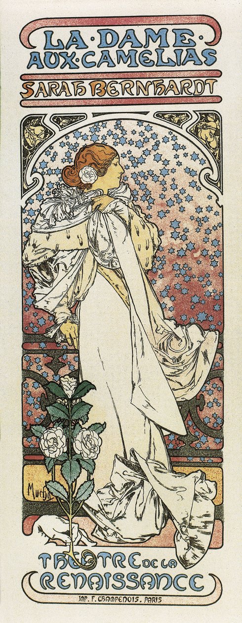 A kaméliás hölgy (La dame aux camelias). 1896 (litográfia) alkotó: Alphonse Mucha