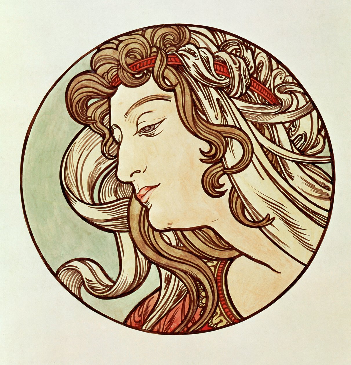 Nő, háromnegyedes nézet alkotó: Alphonse Marie Mucha