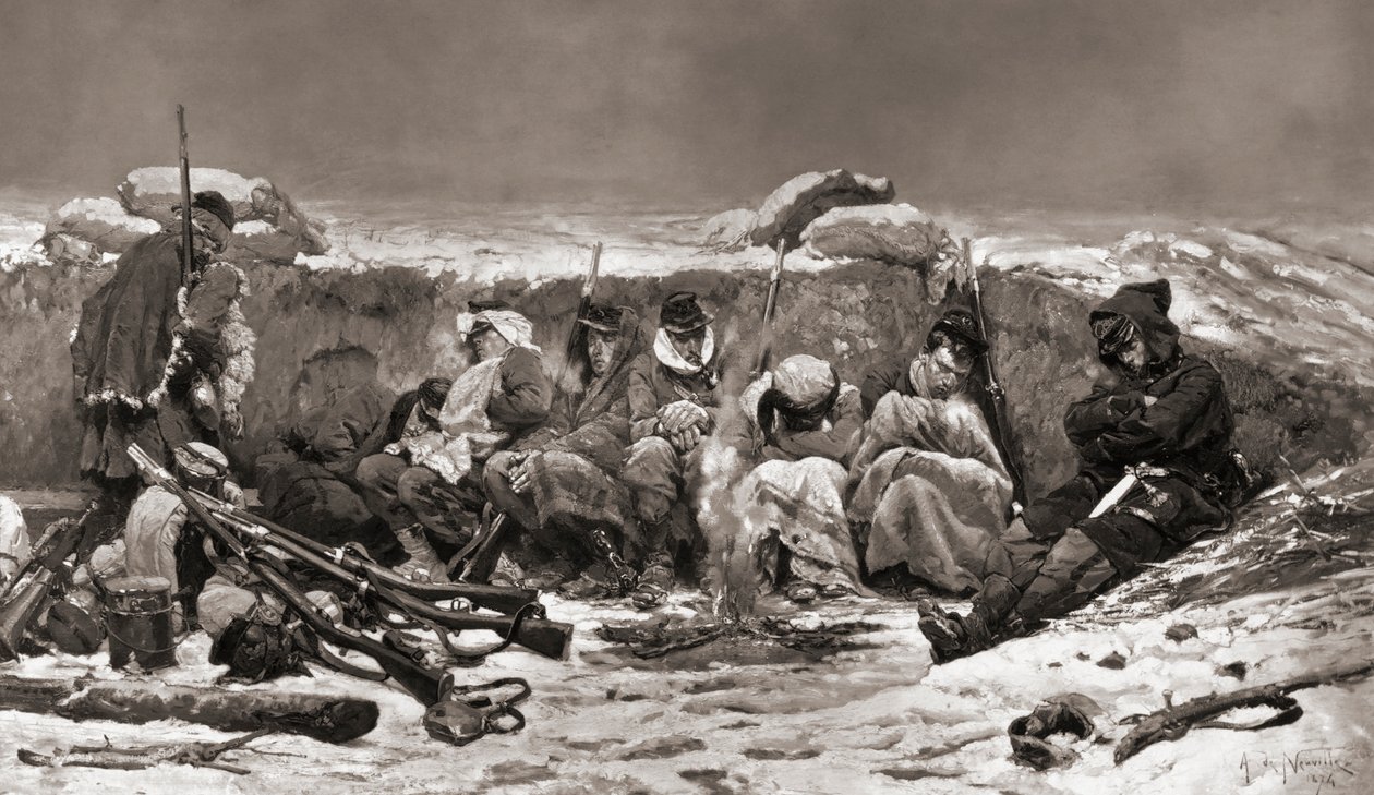 Francia katonák a lövészárokban. Párizs ostroma. francia-porosz háború alkotó: Alphonse Marie de (after) Neuville