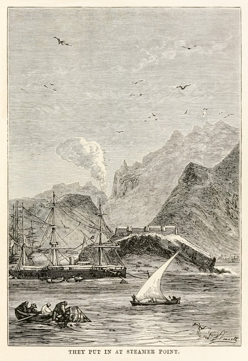 Steamer Pointban helyezték el, Jules Verne (1828-1905) „Nyolcvan nap alatt a világ körül” című művéből, Louis Dumont (sz. 1822) metszetével. alkotó: Alphonse Marie de (after) Neuville