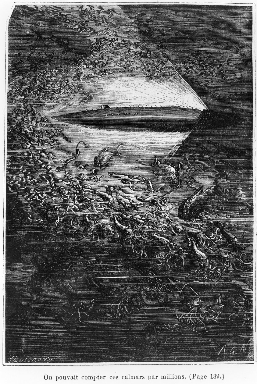 Illusztráció Jules Verne (1828-1905) „20 000 liga a tenger alatt” című művéből, Henri Theophile Hildibrand (1824-97) metszetében, 1877 alkotó: Alphonse Marie de Neuville