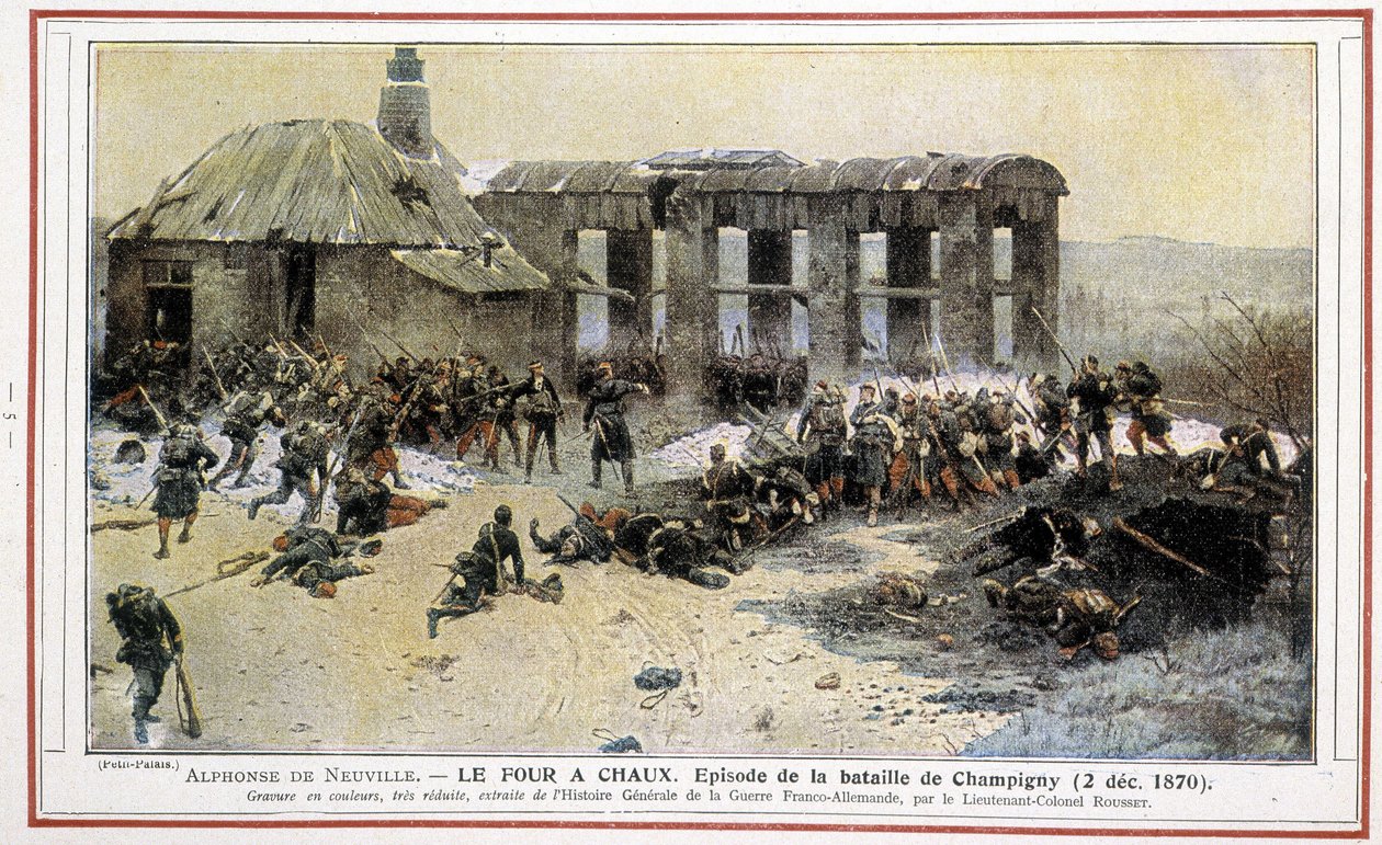 Le oven à Chaux - A champigny-i csata epizódja (1870.02.12.) Alphonse de Neuville. Rousset alezredes metszett a „General History of the German Franco War” c. alkotó: Alphonse Marie de Neuville