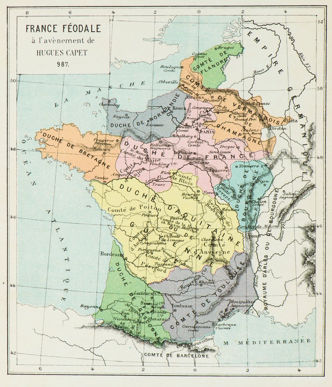 Franciaország térképe 987-ben (metszet) alkotó: Alphonse Marie de Neuville
