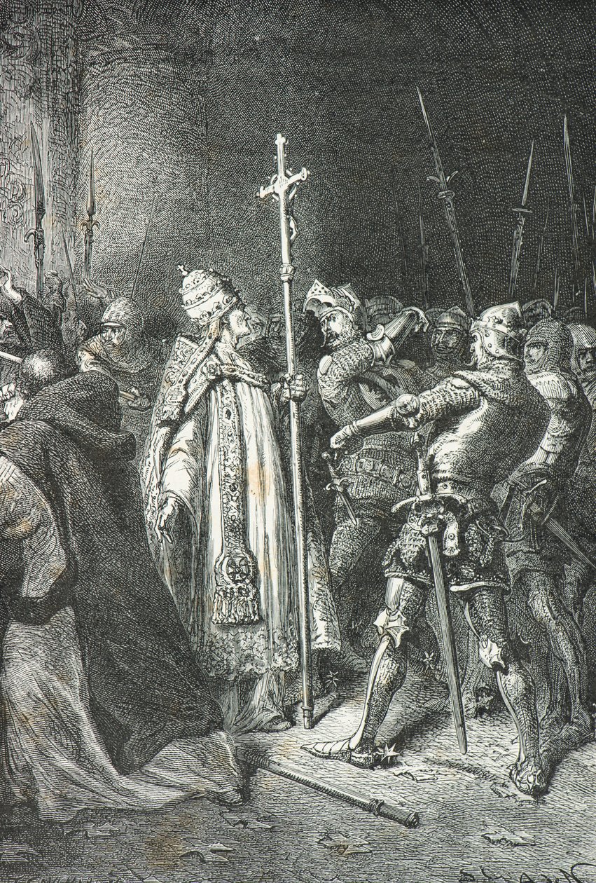 Sciarra Colonna felpofozza Bonifác pápát 8. Anagniban alkotó: Alphonse Marie de Neuville