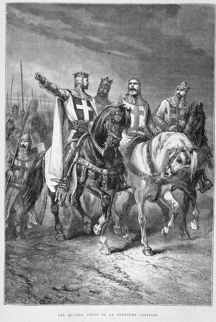 Az első keresztes hadjárat négy főnöke (köztük Godefroi de Bouillon) – Guizot, Hachette „Franciaország története” című művében alkotó: Alphonse Marie de Neuville