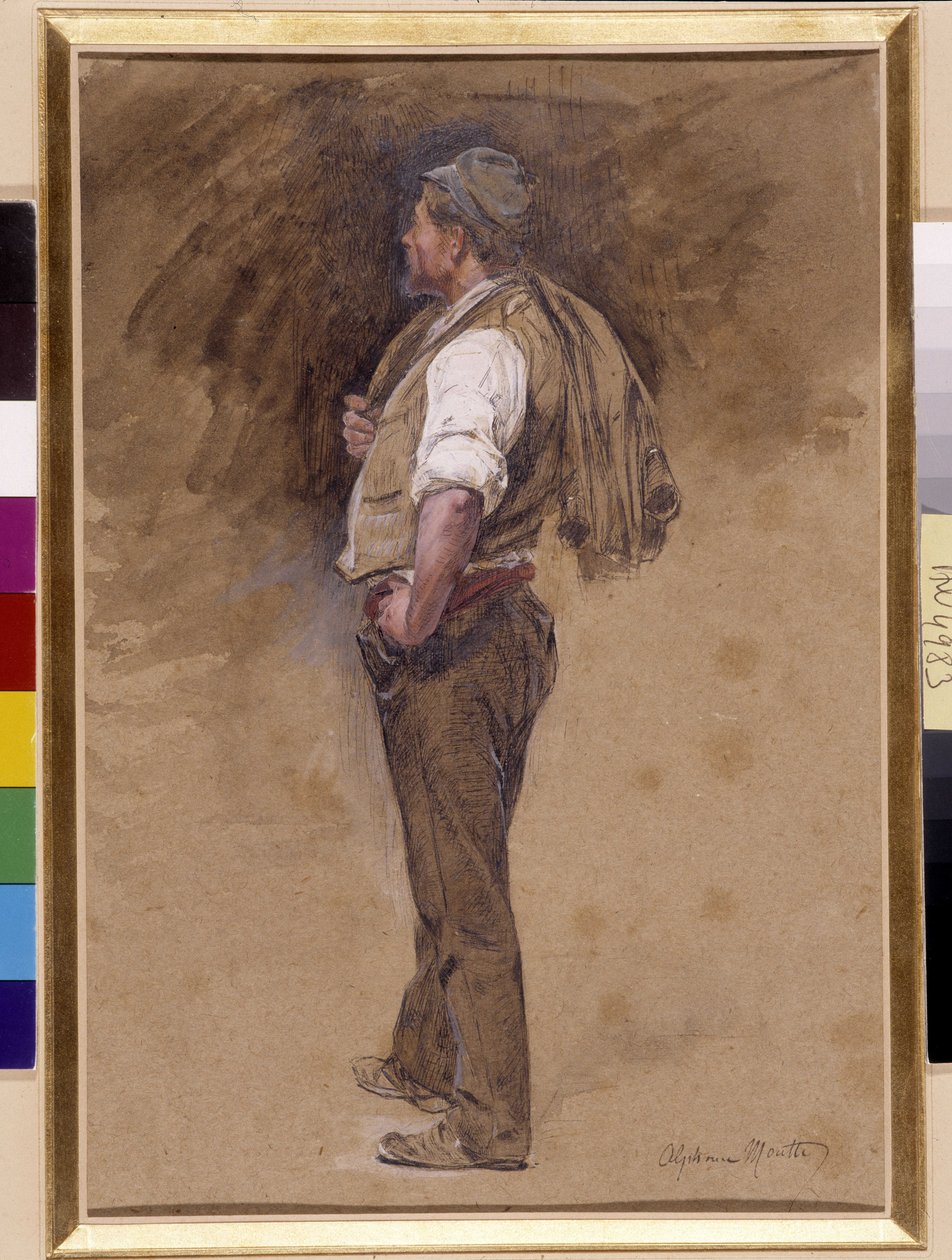 Farmer fején van a kabát. Alphonse Moutte (1840-1913) festménye, Kötelező megemlíteni: Gyűjtemény alapítása Provence, Marseille (Méret 27x18 cm-ben) alkotó: Alphonse Moutte