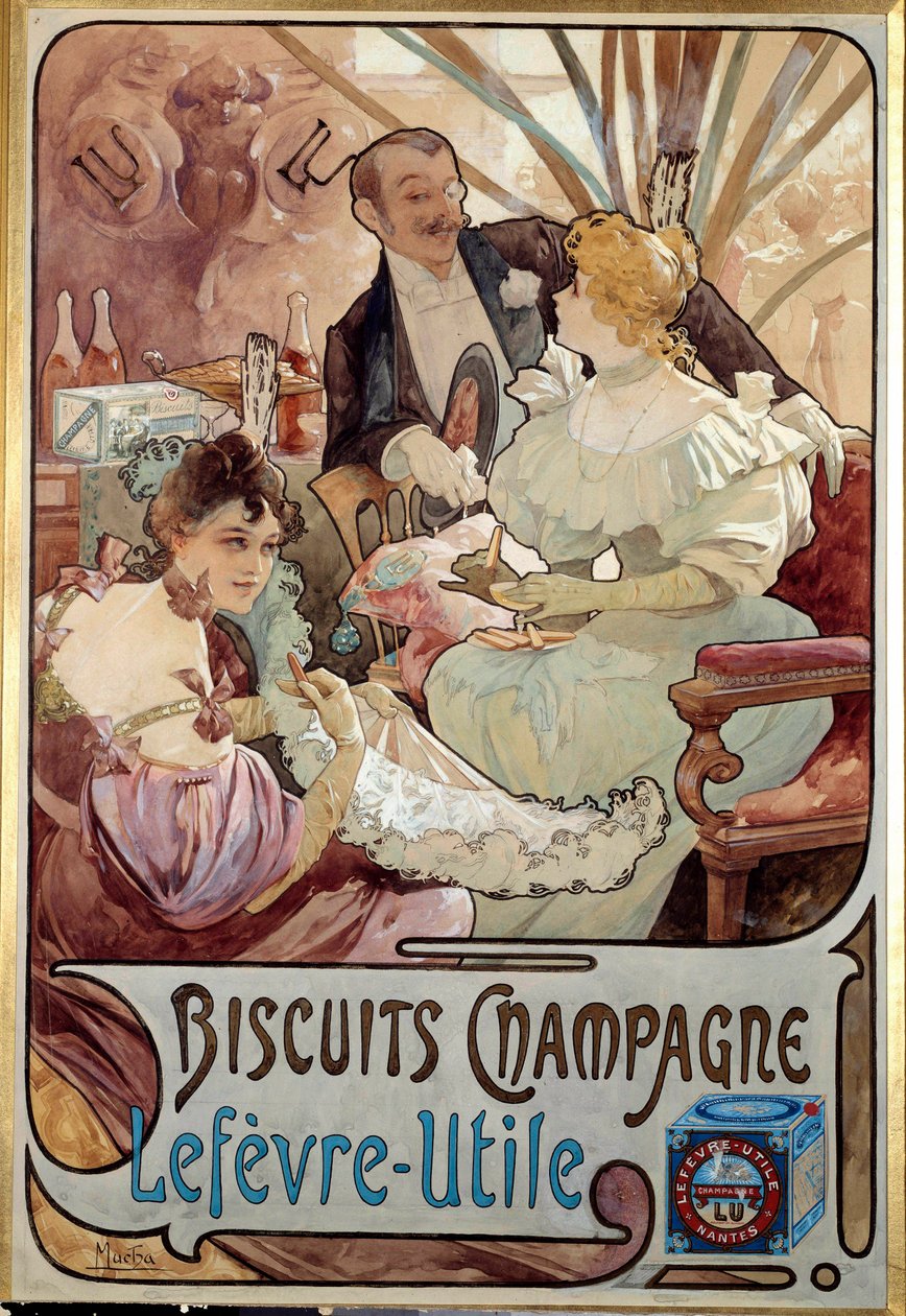 Szecesszió: reklámplakát kekszekhez Champagne, Lefevre Utile, Alphonse Mucha (1860-1939) 1897 - Art Nouveau: Biscuits Champagne reklámplakátja, Lefevre-Utile, Alphonse Mucha (1860-18937) alkotó: Alphonse Mucha