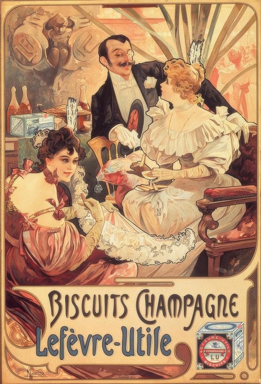 Pezsgő / Lefèvre-Utile sütik alkotó: Alphonse Mucha