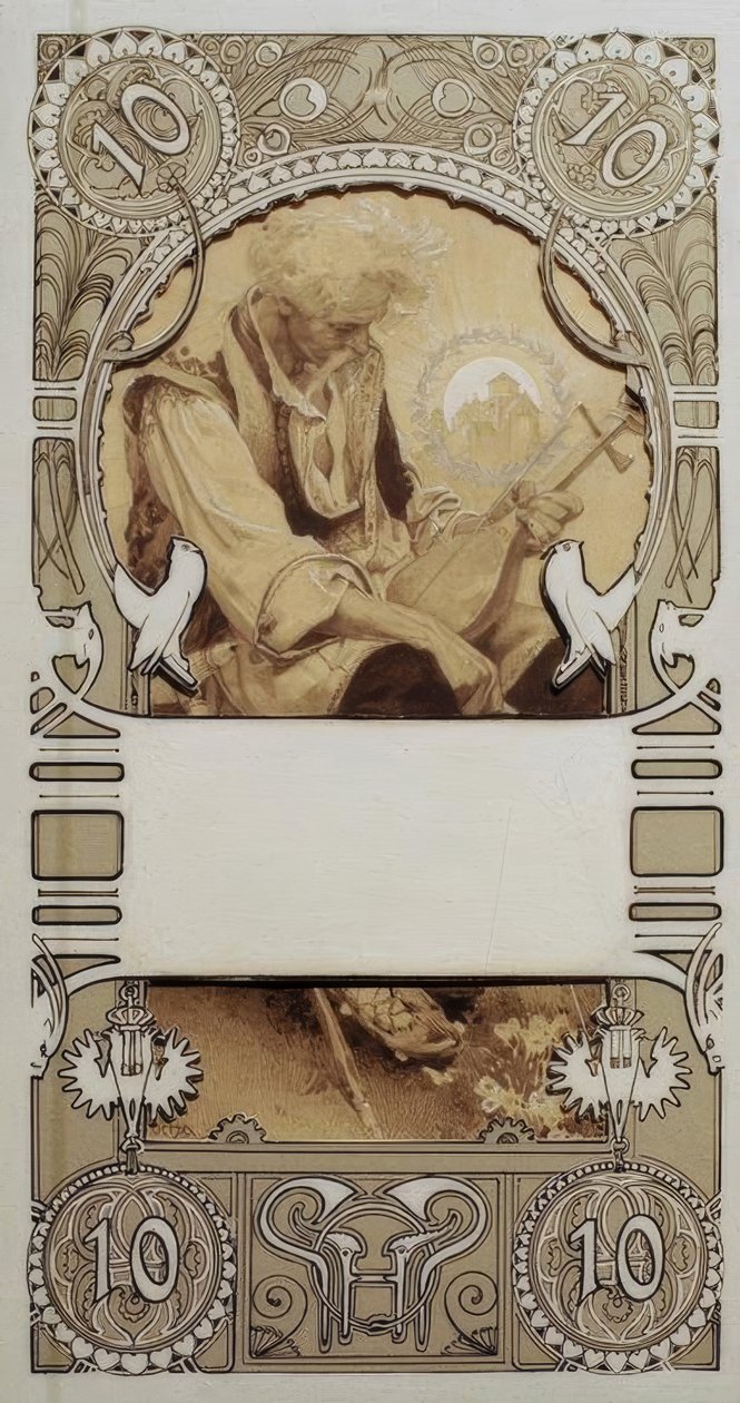 Postai bélyegterv két részletben alkotó: Alphonse Mucha