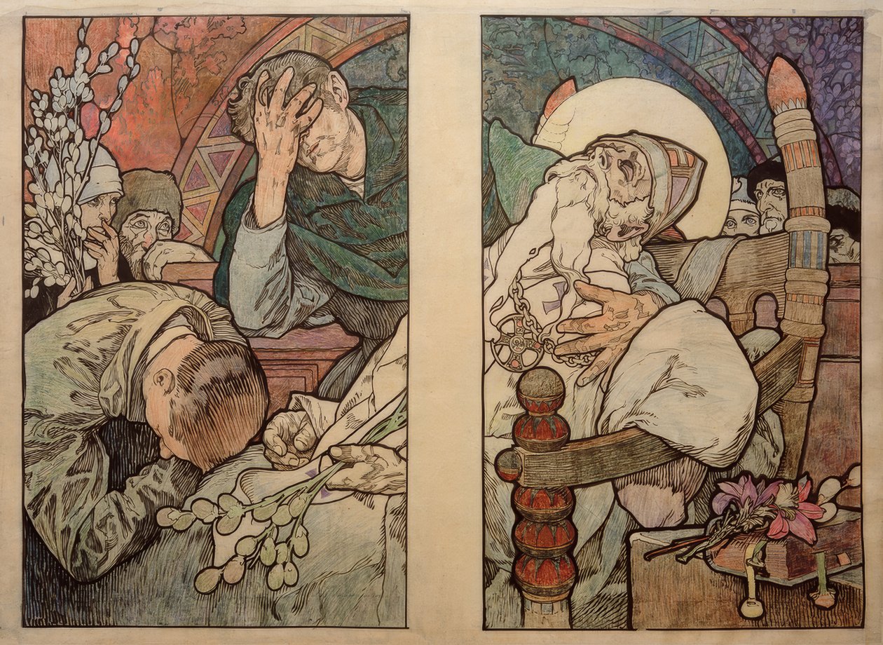 Prágai Szent Vitus ablaka, karton 1931 alkotó: Alphonse Mucha