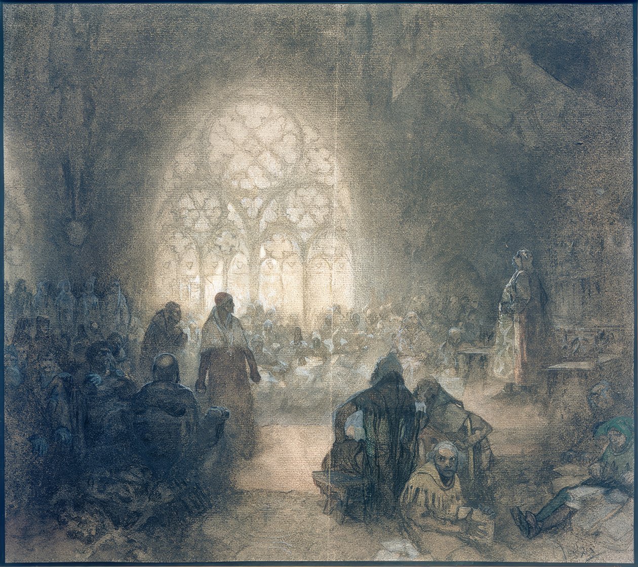 Georg von Podebrad u. Papstlegat F. de Valle, 1462 alkotó: Alphonse Mucha