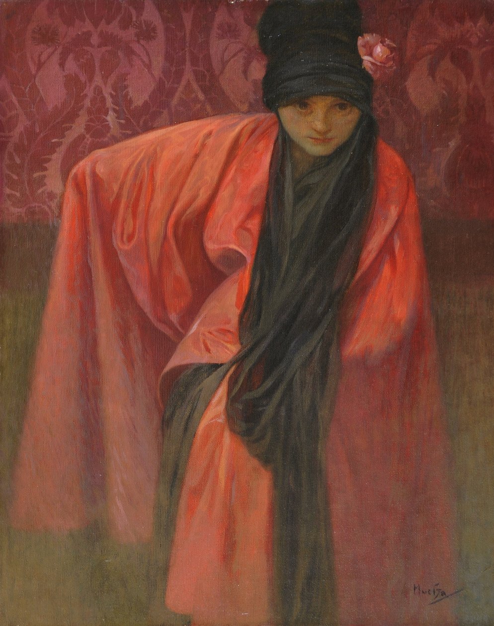 Lány pirosban, c. 1914 alkotó: Alphonse Mucha