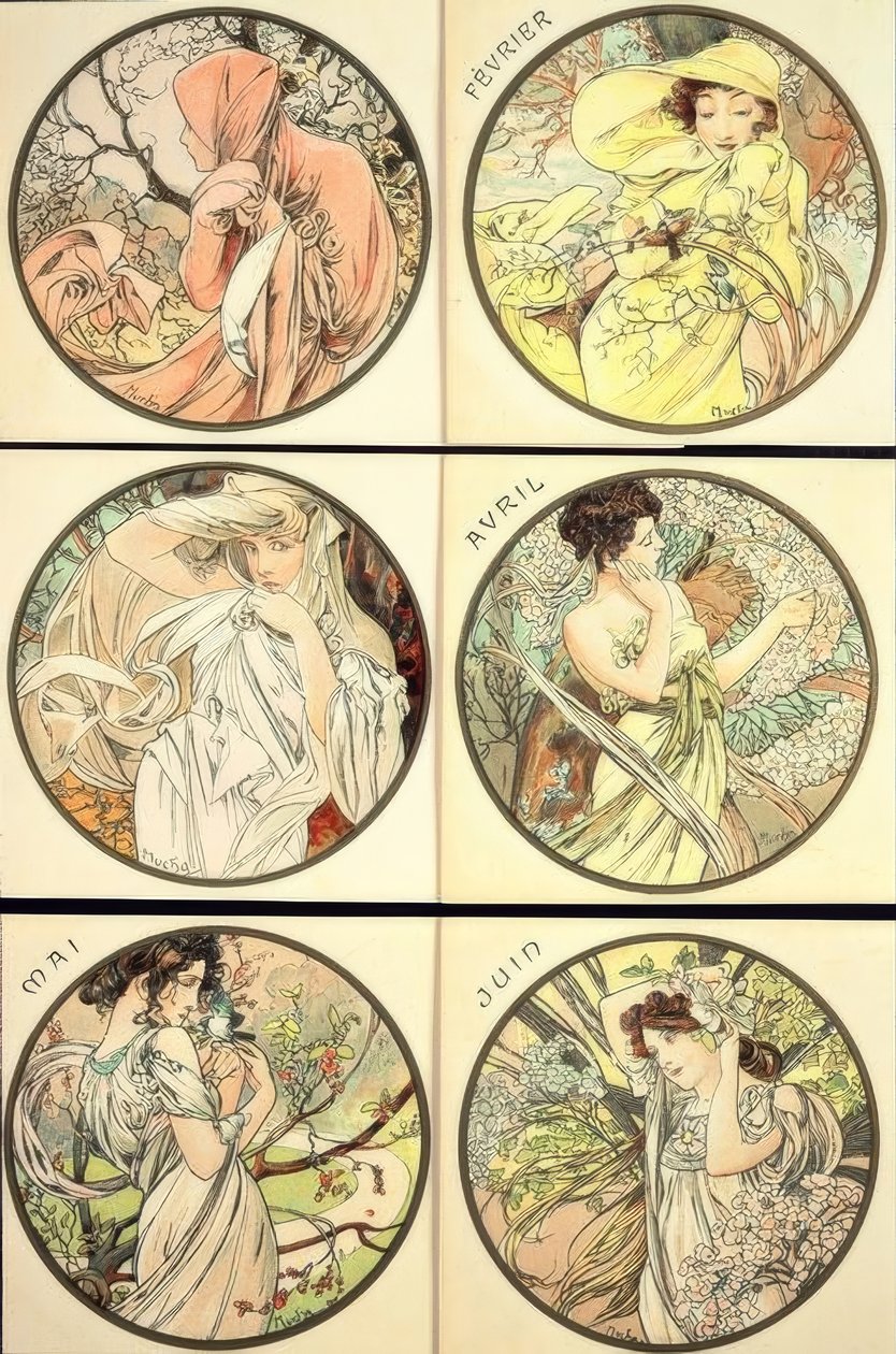 január február március április május június alkotó: Alphonse Mucha