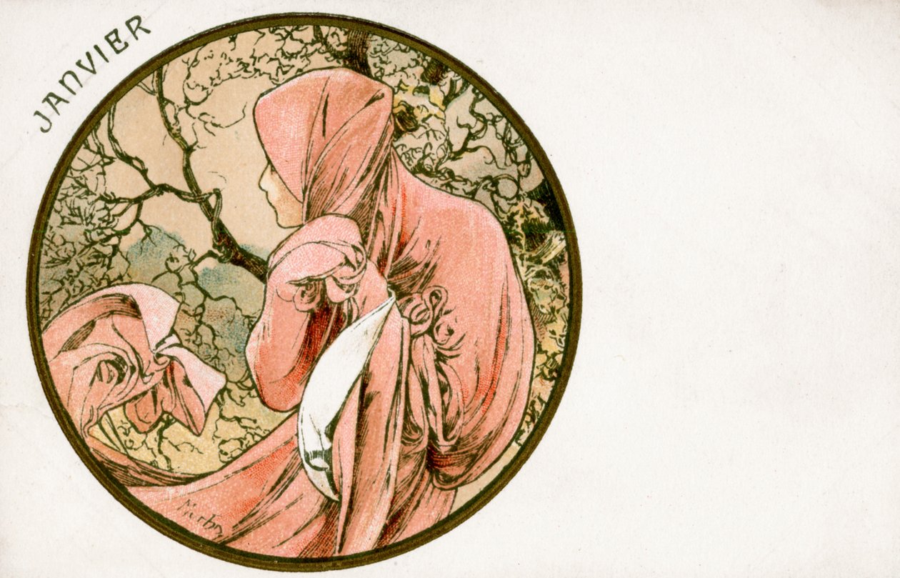 „január”, 1900 alkotó: Alphonse Mucha