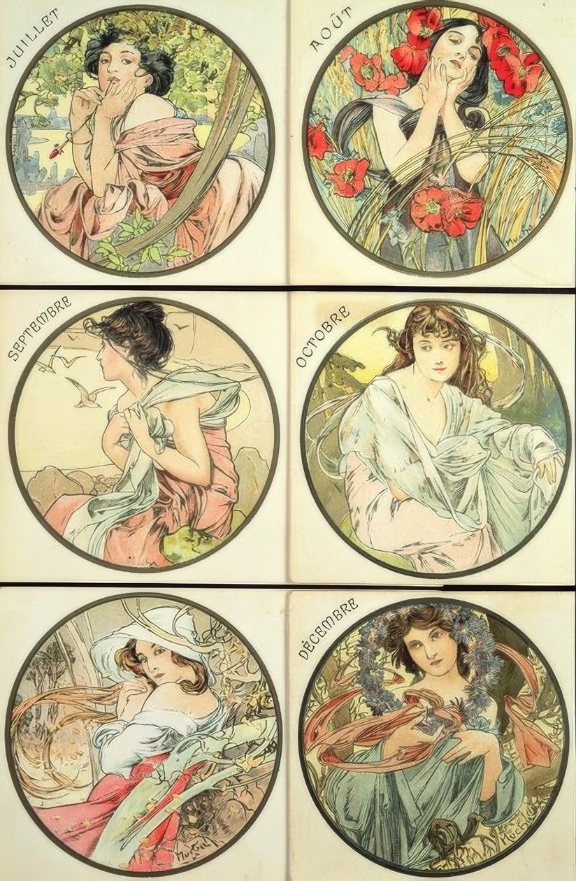 július augusztus szeptember október november december alkotó: Alphonse Mucha